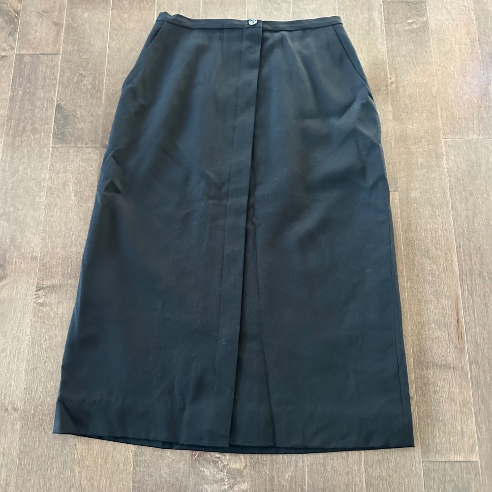 Brooks Brothers Womens Midi Wool Button Front Skirt 90's Academia Preppy Black 8